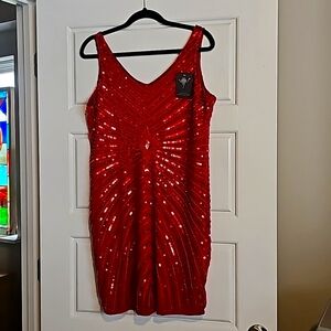 New Women's 1920's Style VTG RED Gatsby Bead Sequin Art